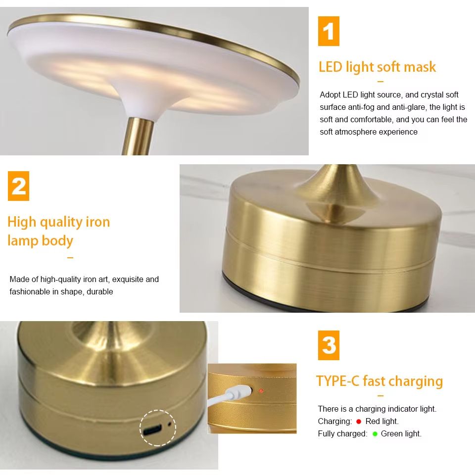 LED Table Lamp With Touch Sensor  Rechargeable Portable Night Light For Bedroom Reading Restaurant  4