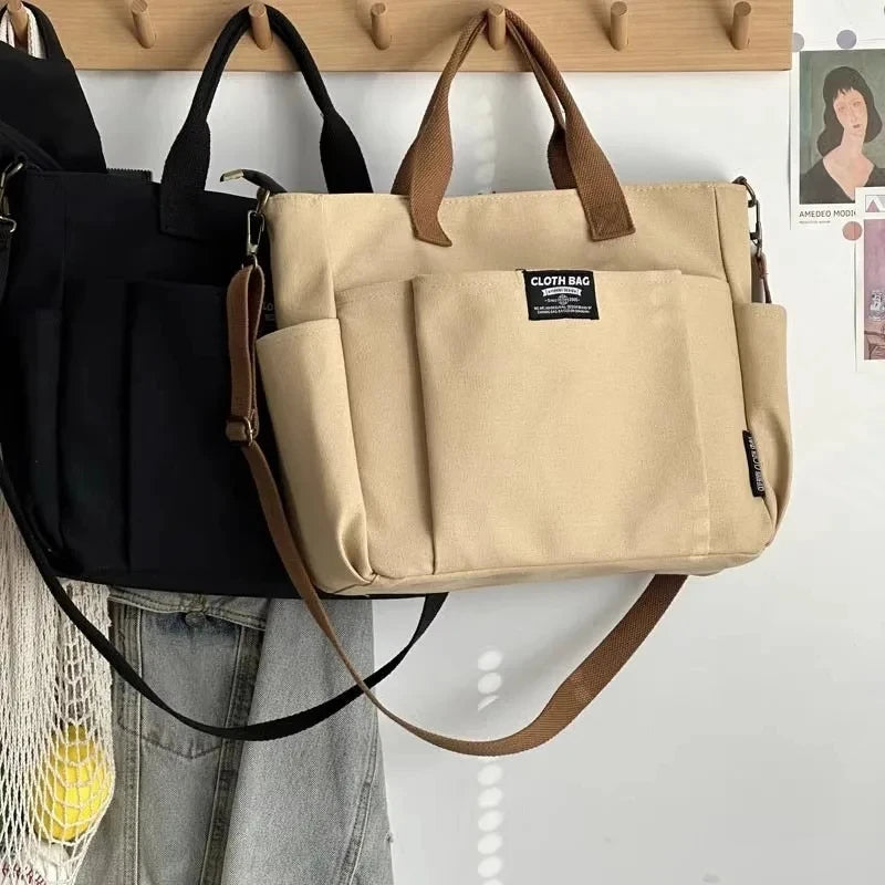 Urban Minimalist Canvas Tote Bag for Women, Large Capacity Commuting Crossbody Student Bag