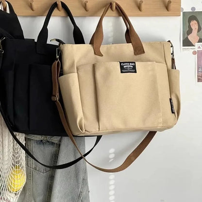 Urban Minimalist Canvas Tote Bag for Women, Large Capacity Commuting Crossbody Student Bag
