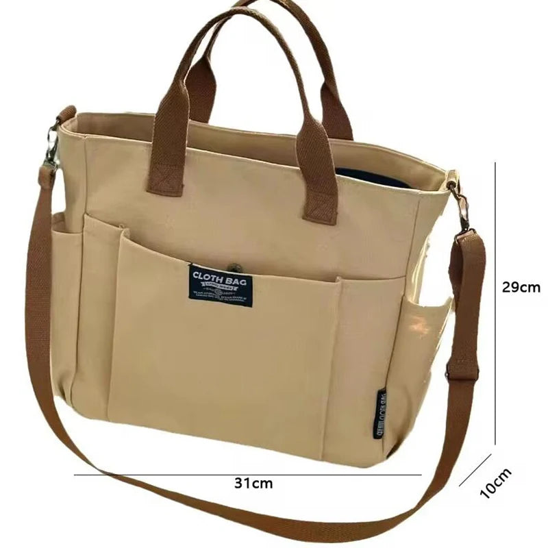 Urban Minimalist Canvas Tote Bag for Women, Large Capacity Commuting Crossbody Student Bag