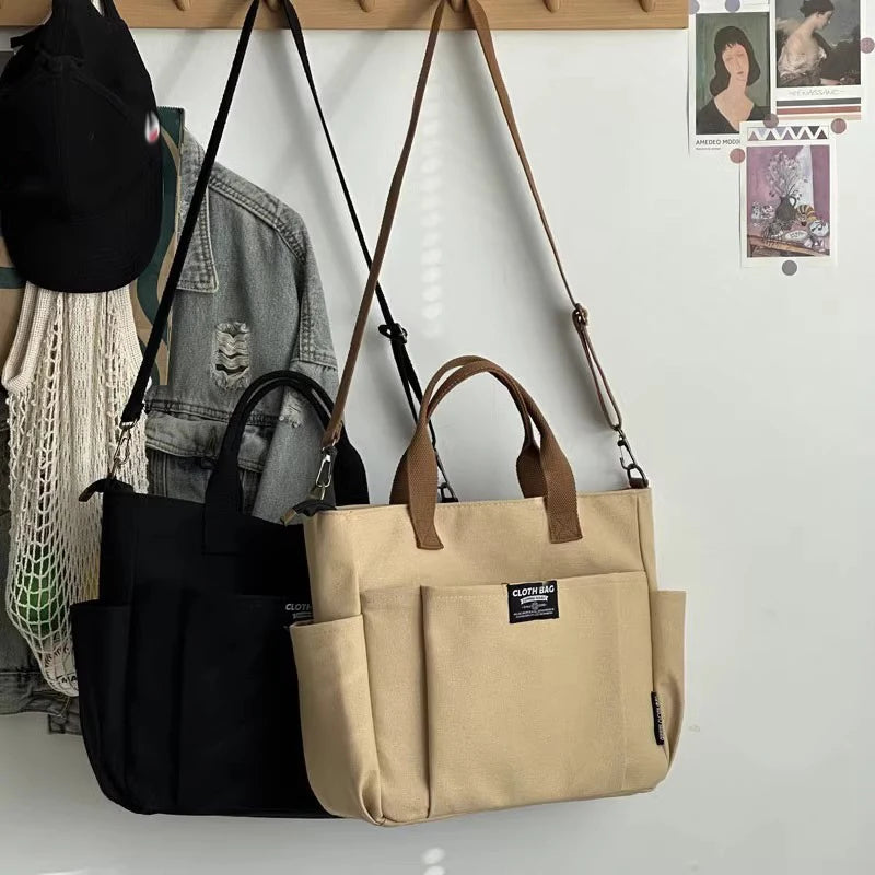 Urban Minimalist Canvas Tote Bag for Women, Large Capacity Commuting Crossbody Student Bag