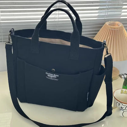 Urban Minimalist Canvas Tote Bag for Women, Large Capacity Commuting Crossbody Student Bag