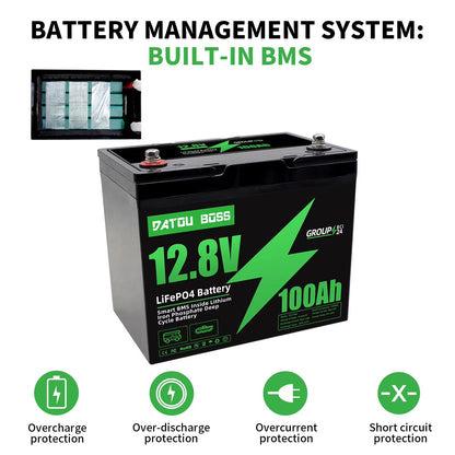 MFUZOP 12V 100Ah LiFePO4 Deep Cycle Battery – Long-Lasting Power with Built-in BMS & Low-Temp Protection