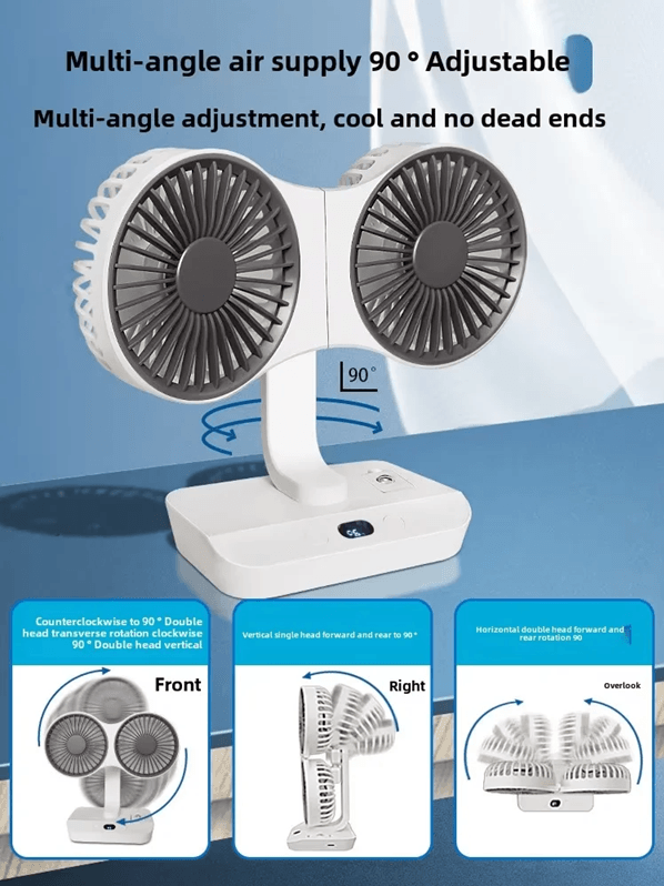 Double Head Desktop Fan With Rechargeable Battery 4 Speed Portable Cooling Fan 2