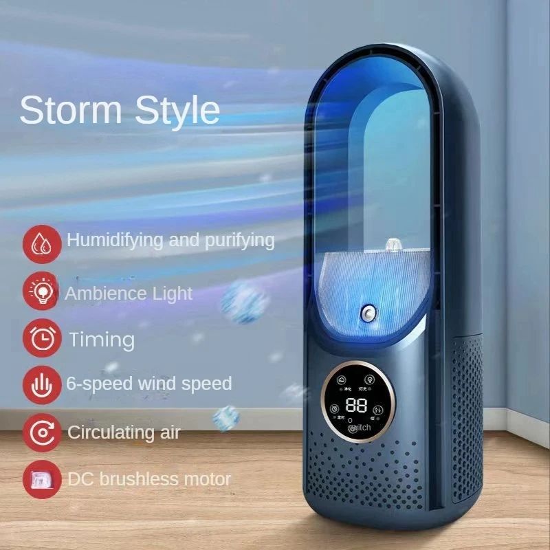 Portable USB Air Cooler Leafless Electric Fan, Speed Silent Timer Air Conditioner Cooling Fan & Humidifier