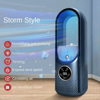 Portable USB Air Cooler Leafless Electric Fan, Speed Silent Timer Air Conditioner Cooling Fan & Humidifier