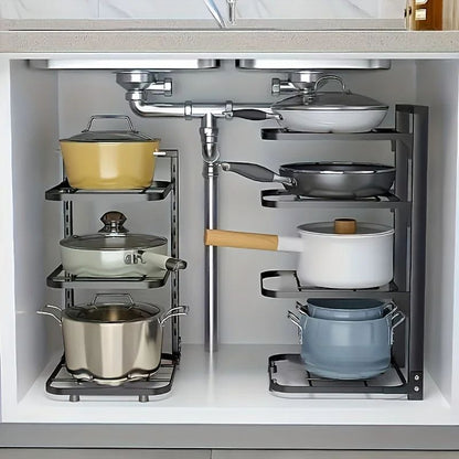Adjustable Pot Rack Organizer, 5-Tier Kitchen Stainless Steel Pot Storage Rack, Multi-Layer Household Pot and Pan
