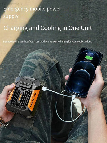 Belt Clip Fan with Portable Power Bank & Flashlight, Wearable Neck Fan for Camping, Hiking & Outdoor Activities
