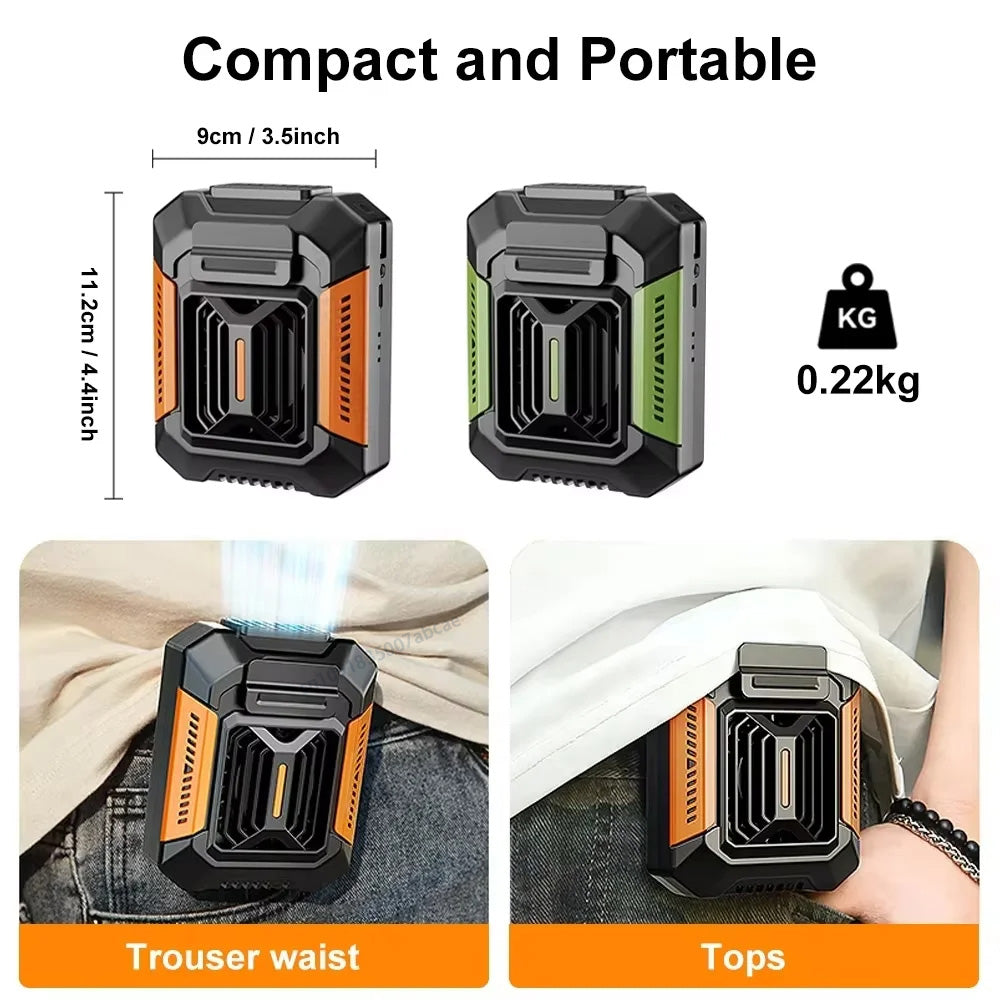 Belt Clip Fan with Portable Power Bank & Flashlight, Wearable Neck Fan for Camping, Hiking & Outdoor Activities