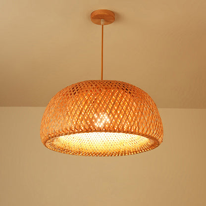Hand Knitted Chinese Style Bamboo Pendant Lamp, Weaving Hanging Lamps for Restaurant & Boho Home Decor Lighting