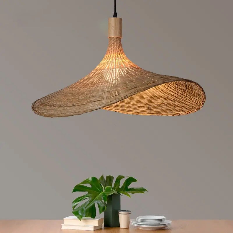 Hand Knitted Chinese Style Bamboo Pendant Lamp, Weaving Hanging Lamps for Restaurant & Boho Home Decor Lighting