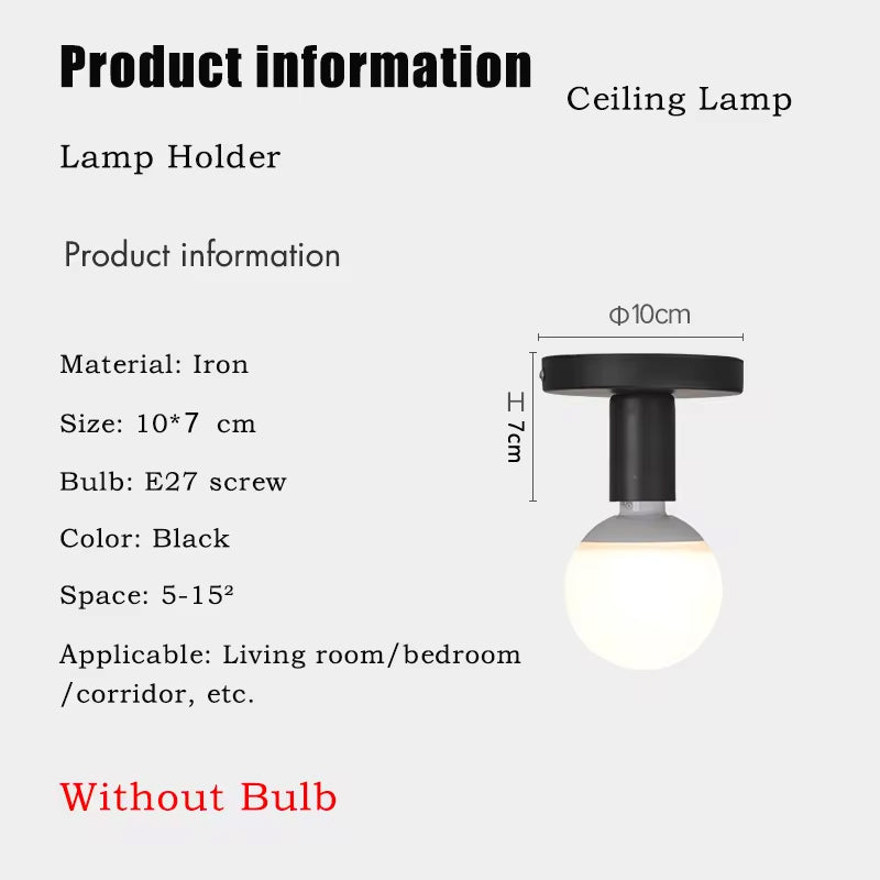 Modern Nordic Retro Iron E27 Lamp Holder - Black/White Wall or Ceiling Light for Living Room, Bedroom, Bathroom Decor