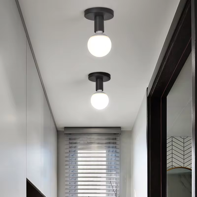 Modern Nordic Retro Iron E27 Lamp Holder - Black/White Wall or Ceiling Light for Living Room, Bedroom, Bathroom Decor