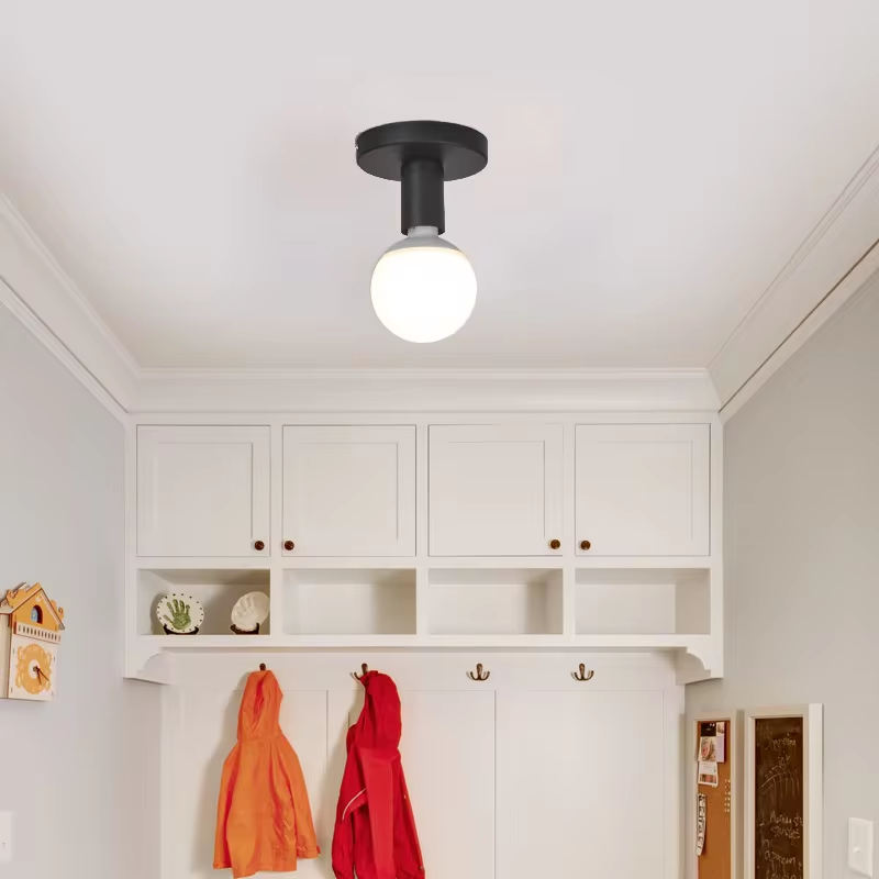 Modern Nordic Retro Iron E27 Lamp Holder - Black/White Wall or Ceiling Light for Living Room, Bedroom, Bathroom Decor