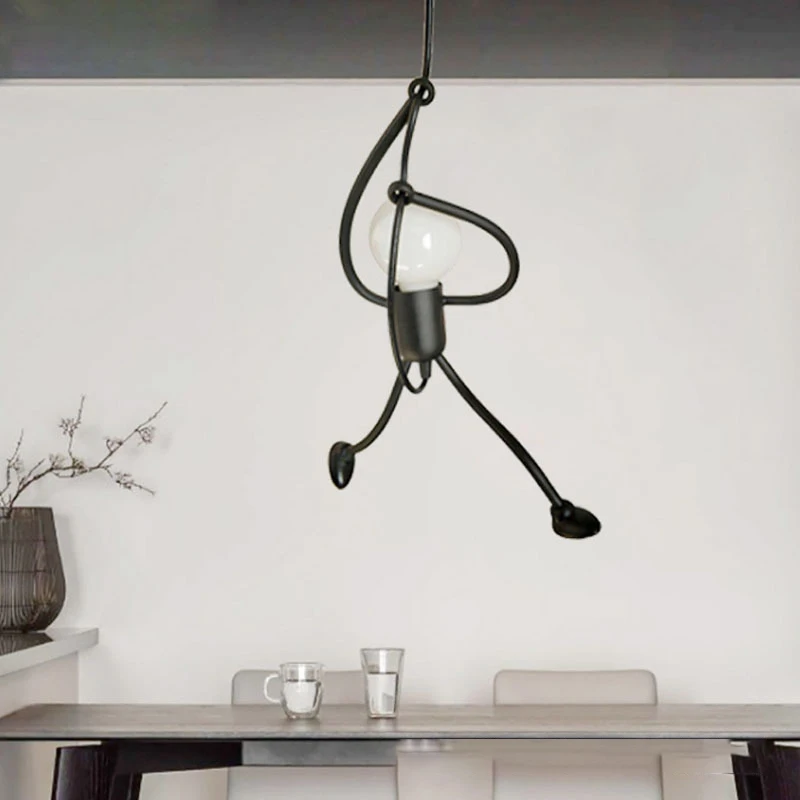 Vintage Iron Little Man Modern Arts Chandelier, Creative LED Ceiling Lamp for Home, Living Room, Children Bedroom Decor