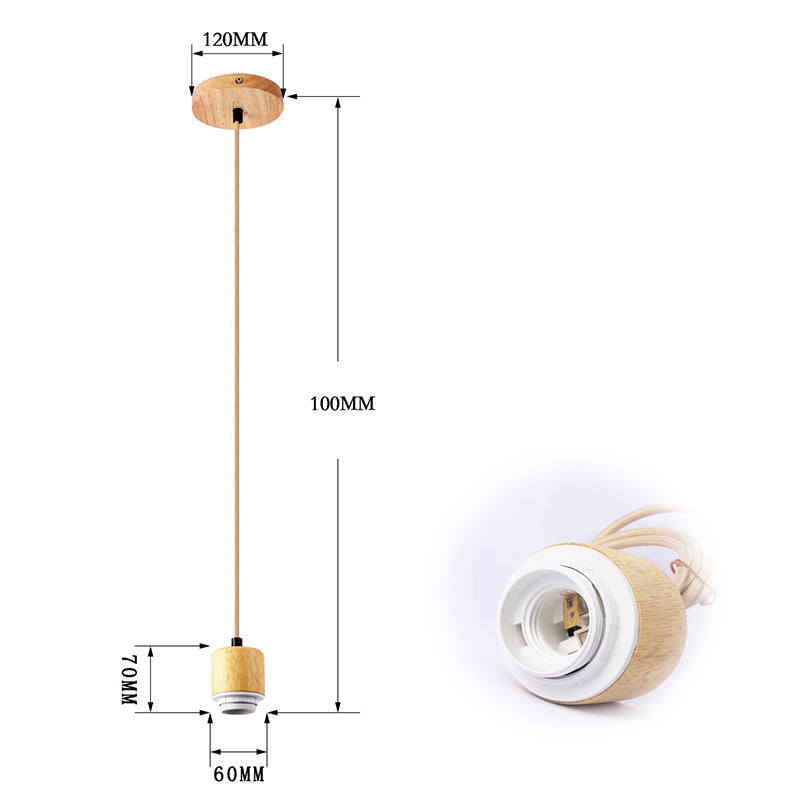 Natural Wooden Ceiling Lamp Base, E27 Single-Head Screw Socket Hanging Lamp Holder for Vintage Modern Lampshades