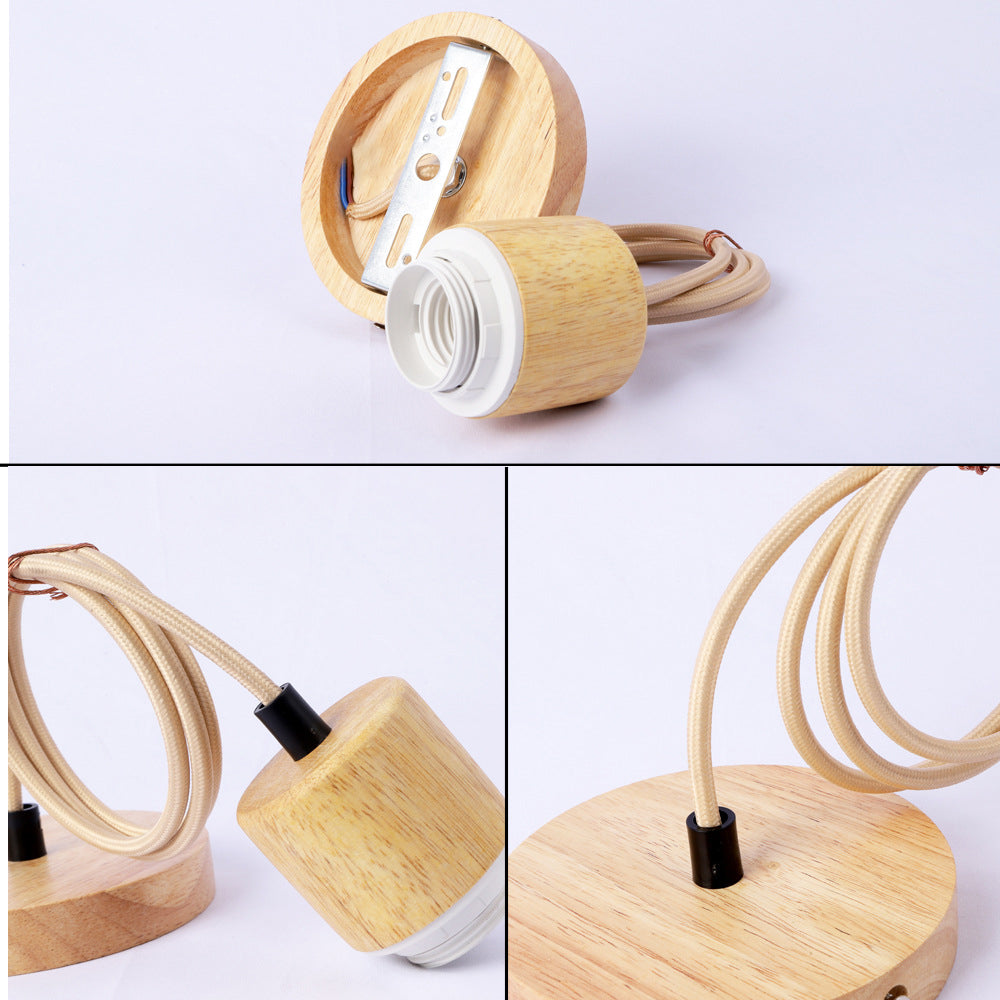 Natural Wooden Ceiling Lamp Base, E27 Single-Head Screw Socket Hanging Lamp Holder for Vintage Modern Lampshades
