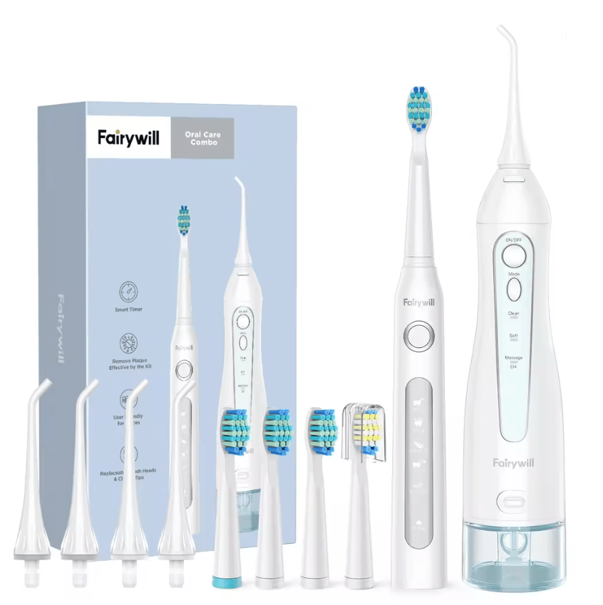 Fairywill Water Dental Flosser and Electric Toothbrush Set Cordless Portable Oral Irrigator