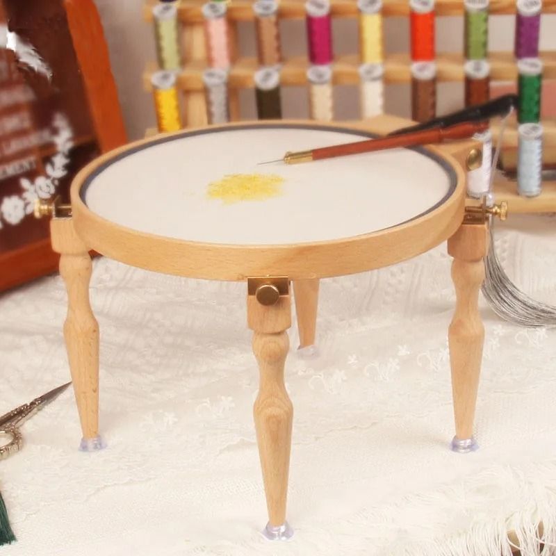 Adjustable Wooden Embroidery Hoop Stand Set Portable Cross Stitch Frame