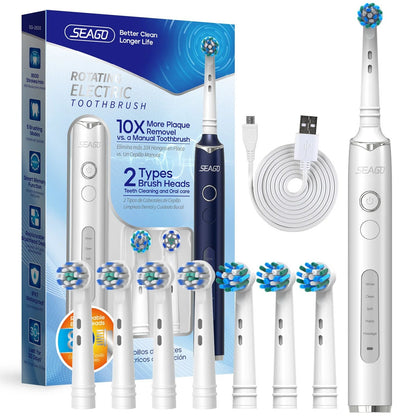 Electric Rechargeable Toothbrush with 8 Brush Heads and Smart Timer