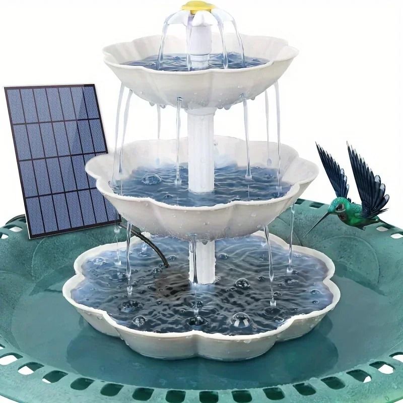Solar Bird Bath Water Fountain with 3 Tier Design and Detachable Pump