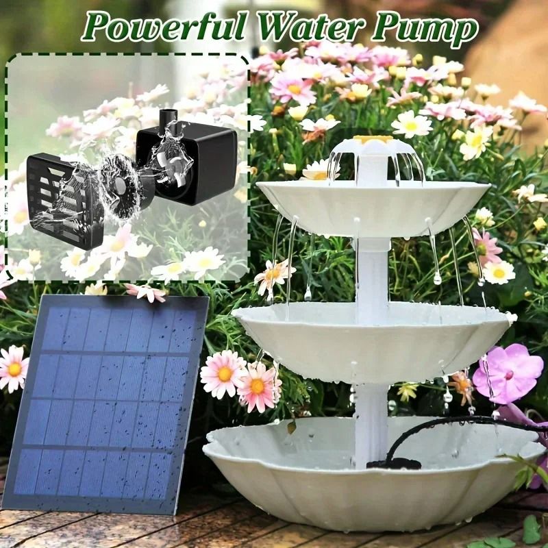 Solar Bird Bath Water Fountain With 3 Tier Design And Detachable Pump 1
