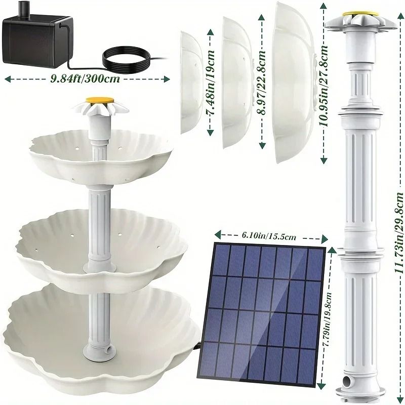 Solar Bird Bath Water Fountain With 3 Tier Design And Detachable Pump 3