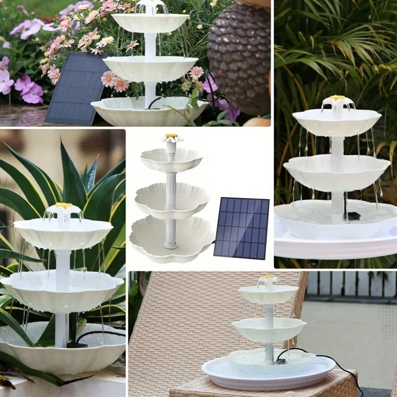Solar Bird Bath Water Fountain With 3 Tier Design And Detachable Pump 5