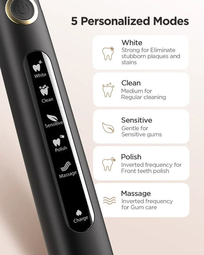 Electric Sonic Toothbrush Rechargeable Waterproof With Replacement Heads 2