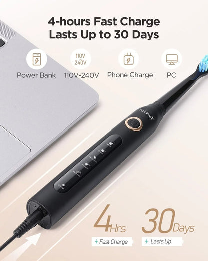 Electric Sonic Toothbrush Rechargeable Waterproof With Replacement Heads 3