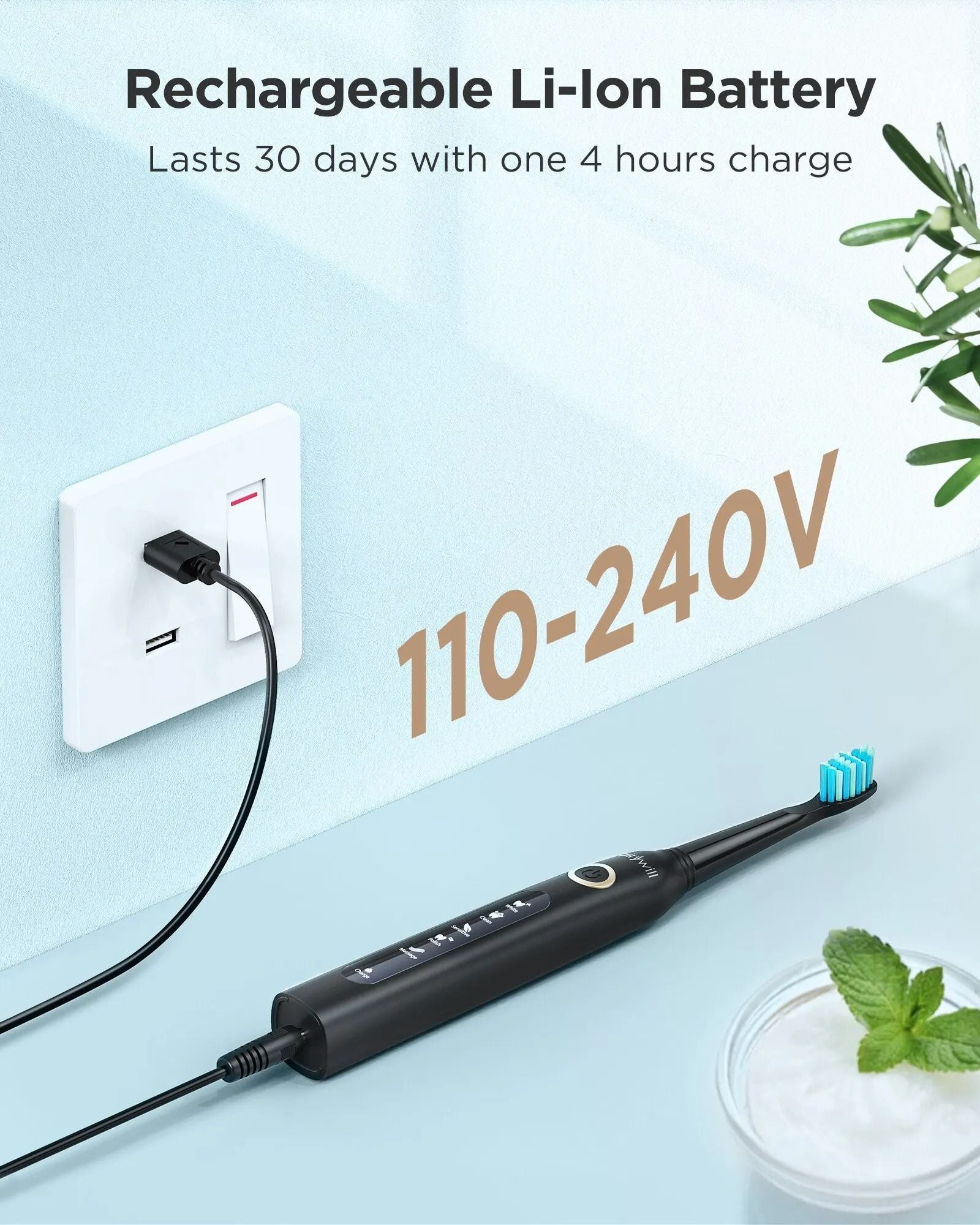 Electric Sonic Toothbrush Rechargeable Waterproof With Replacement Heads 5