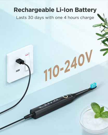 Electric Sonic Toothbrush Rechargeable Waterproof With Replacement Heads 5