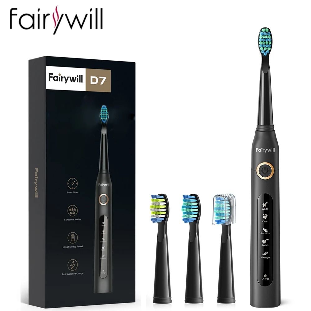 Electric Sonic Toothbrush Rechargeable Waterproof With Replacement Heads 7