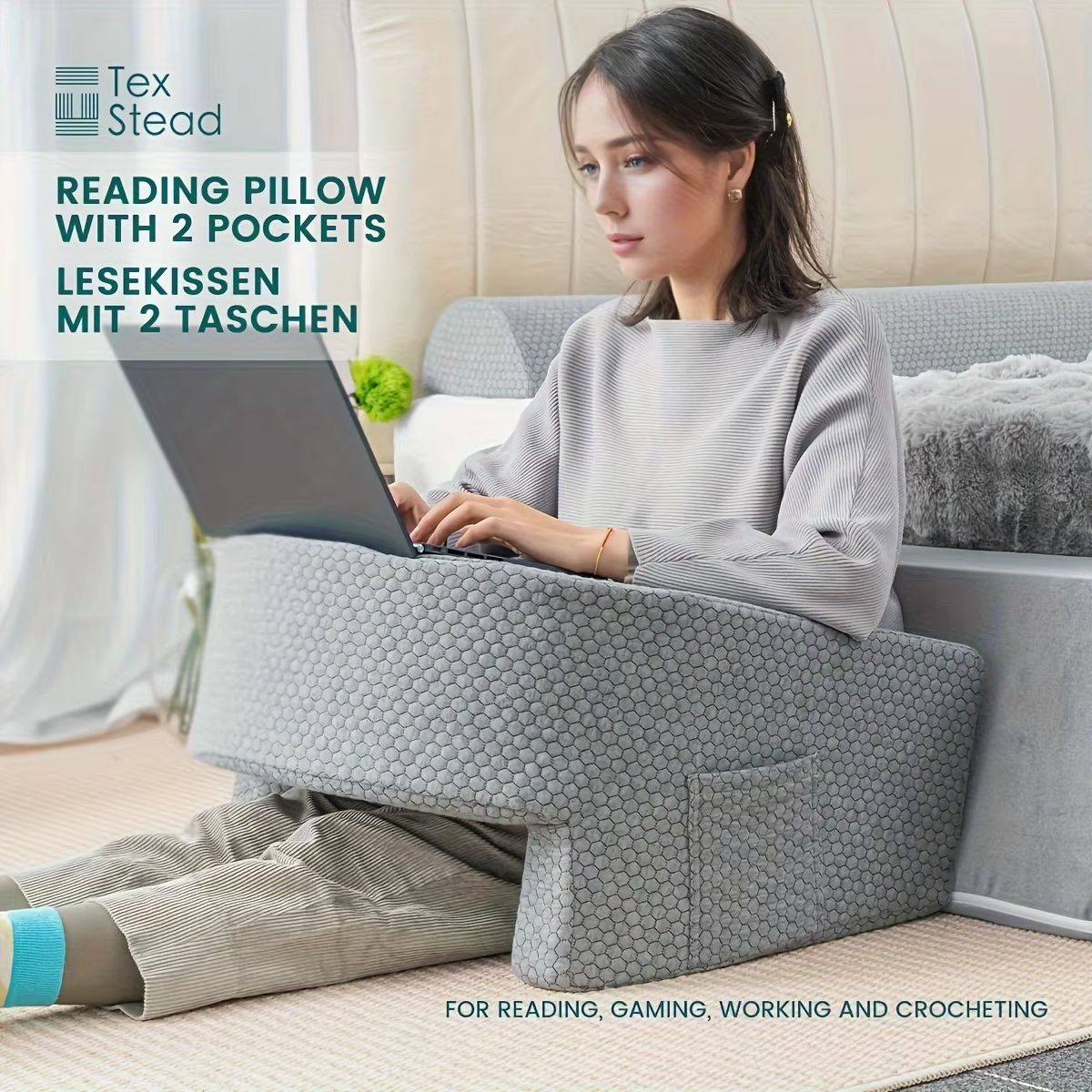 Extra Large Reading Pillow With Arm Rests  Memory Foam Bed Rest Pillow For Adults  Gamers 1