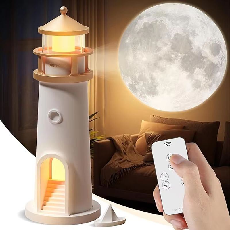 Moon Projection Lamp With Bluetooth Music  Remote Control  Lighthouse Night Light For Relaxing Ambi 1