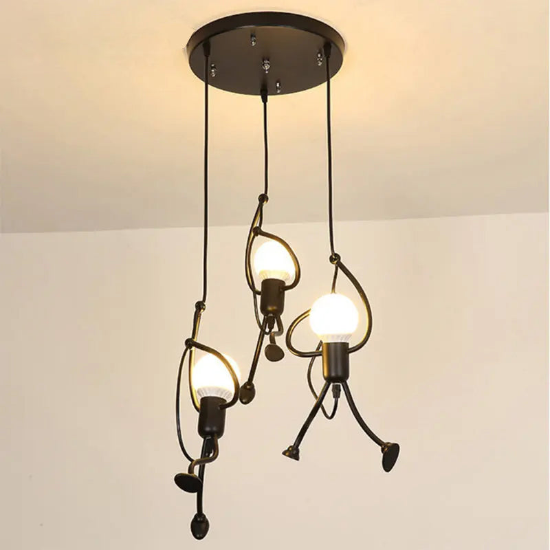 Vintage Iron Little Man LED Pendant Light, Creative Climbing Robot Hanging Lamp for Childrens Room, Dining Table, Home
