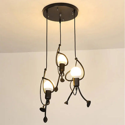 Vintage Iron Little Man LED Pendant Light, Creative Climbing Robot Hanging Lamp for Childrens Room, Dining Table, Home