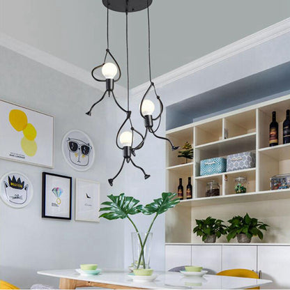 Vintage Iron Little Man LED Pendant Light, Creative Climbing Robot Hanging Lamp for Childrens Room, Dining Table, Home