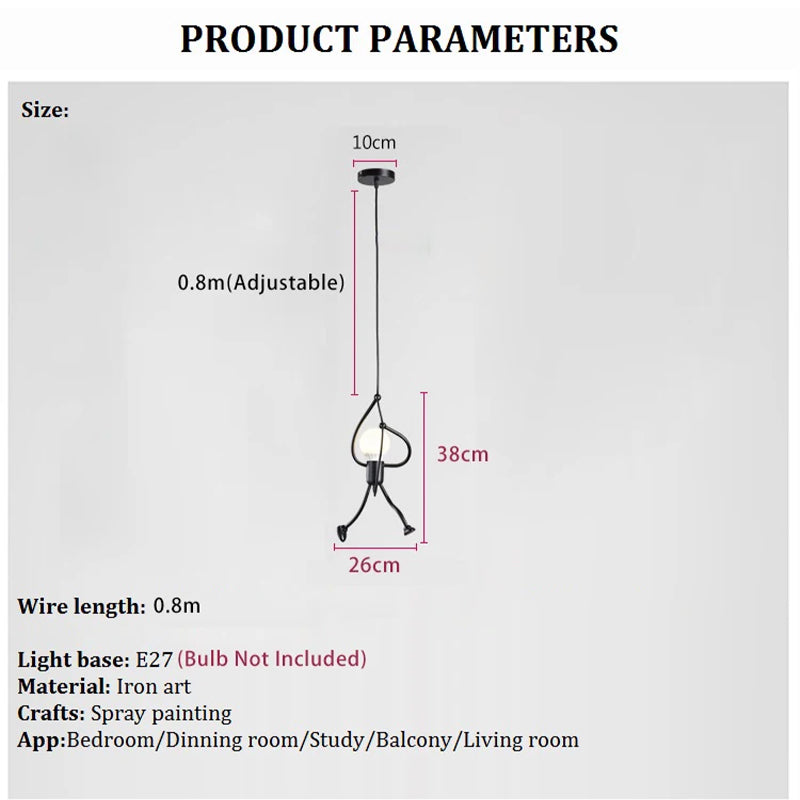 Vintage Iron Little Man LED Pendant Light, Creative Climbing Robot Hanging Lamp for Childrens Room, Dining Table, Home