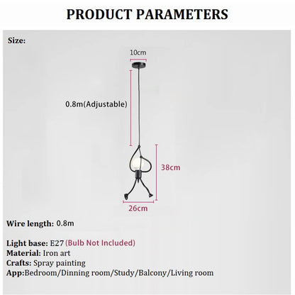 Vintage Iron Little Man LED Pendant Light, Creative Climbing Robot Hanging Lamp for Childrens Room, Dining Table, Home