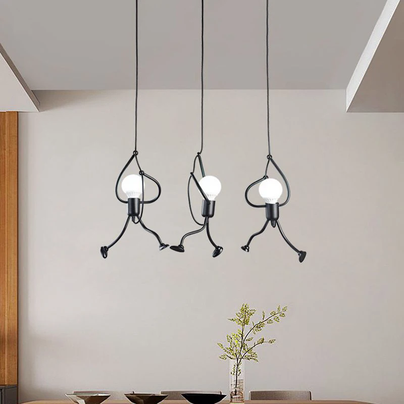 Vintage Iron Little Man LED Pendant Light, Creative Climbing Robot Hanging Lamp for Childrens Room, Dining Table, Home