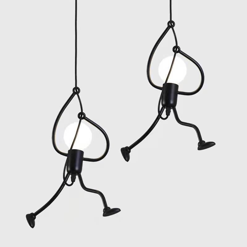 Vintage Iron Little Man LED Pendant Light, Creative Climbing Robot Hanging Lamp for Childrens Room, Dining Table, Home