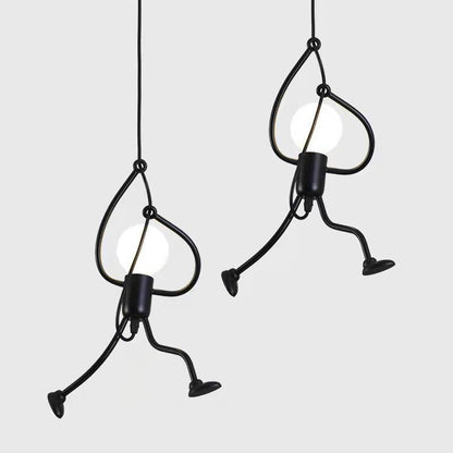 Vintage Iron Little Man LED Pendant Light, Creative Climbing Robot Hanging Lamp for Childrens Room, Dining Table, Home
