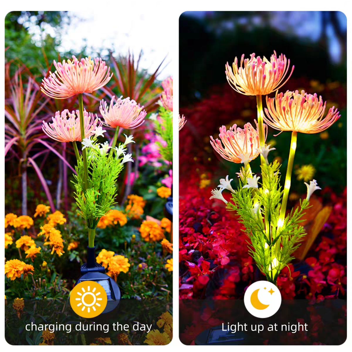 Outdoor Waterproof Solar Powered Shore Flower Ground Plug-In Lamp, Beautiful Flower Decoration for Courtyard, Lawn