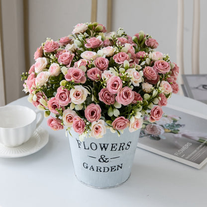 Artificial Flower Head Fork Silk Rose for Wedding Bridal Bouquet, Christmas Wreath, Vase Decor, Home Bonsai & DIY Craft