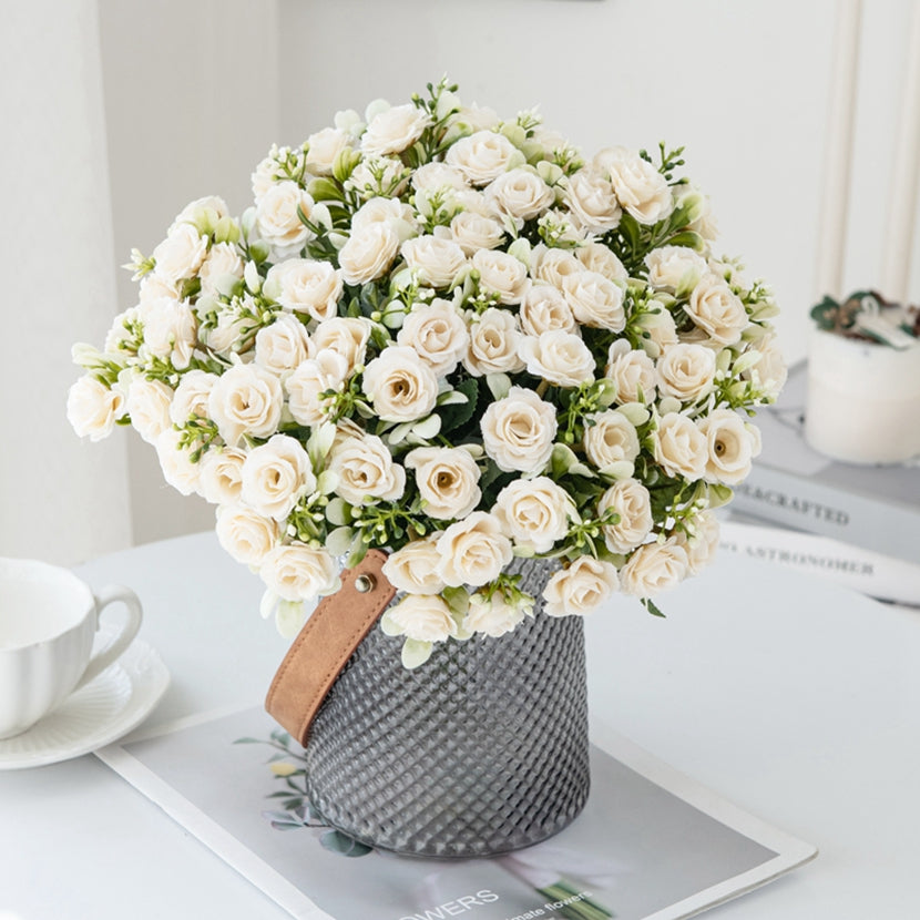 Artificial Flower Head Fork Silk Rose for Wedding Bridal Bouquet, Christmas Wreath, Vase Decor, Home Bonsai & DIY Craft