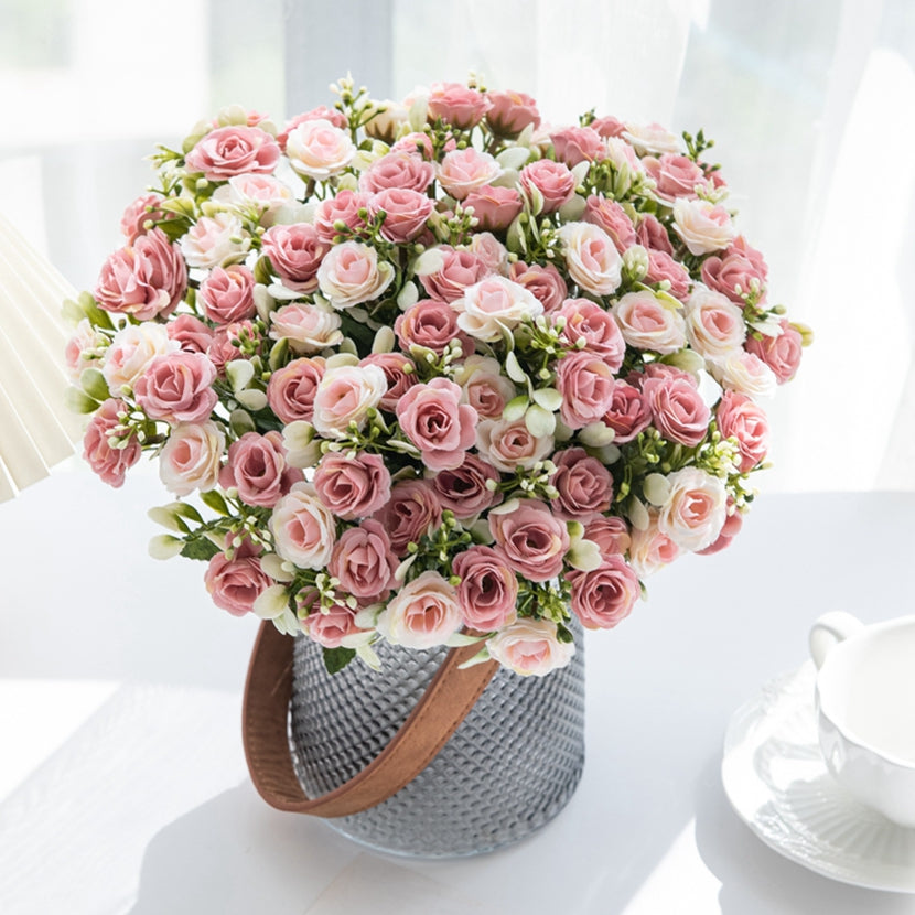 Artificial Flower Head Fork Silk Rose for Wedding Bridal Bouquet, Christmas Wreath, Vase Decor, Home Bonsai & DIY Craft
