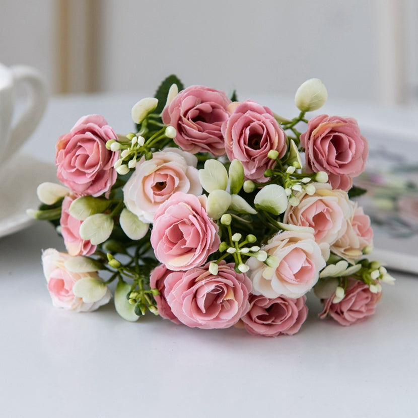Artificial Flower Head Fork Silk Rose for Wedding Bridal Bouquet, Christmas Wreath, Vase Decor, Home Bonsai & DIY Craft