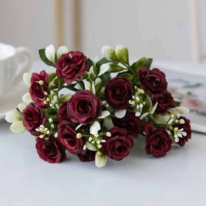 Artificial Flower Head Fork Silk Rose for Wedding Bridal Bouquet, Christmas Wreath, Vase Decor, Home Bonsai & DIY Craft
