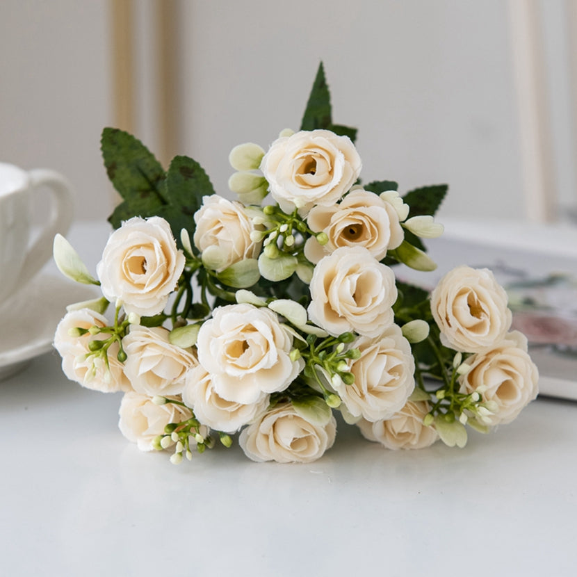 Artificial Flower Head Fork Silk Rose for Wedding Bridal Bouquet, Christmas Wreath, Vase Decor, Home Bonsai & DIY Craft
